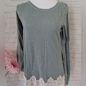 Rewind Long Sleeve Top with Lace Hem